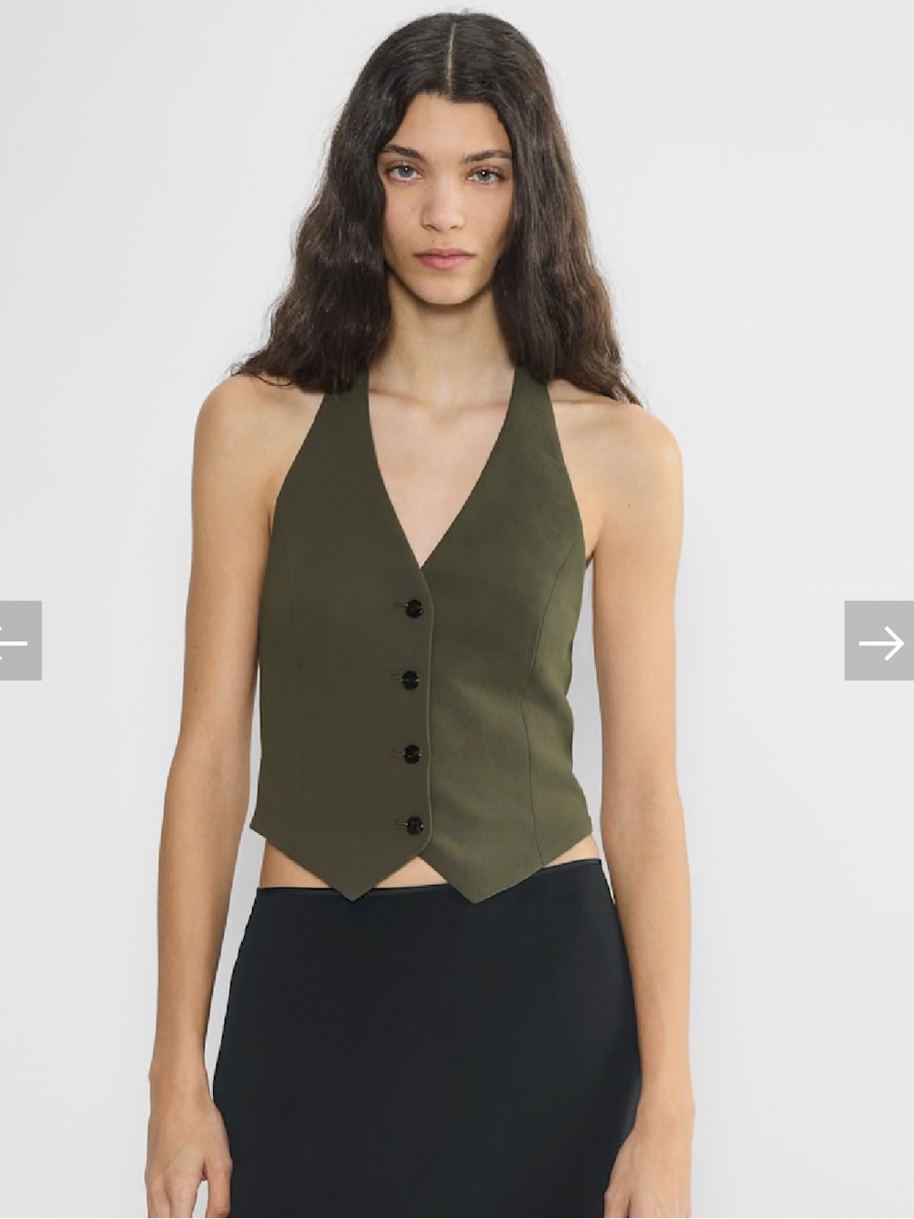 Wilfred Aritizia Olive Green Halter Button-Front Crop Top, size 2